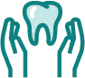 An illustration of a blue tooth floating between two white hands
