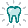 An illustration of a blue tooth with grey lines shooting out around it