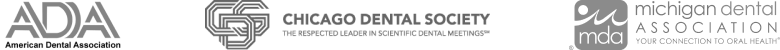 A variety of grey dental logos such as ADA, CDS, MCA
