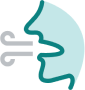 An illustration of the lower half of a person's face blowing air